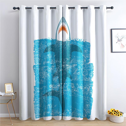 Shark Curtains for Bedroom Living Room, Cartoon Blackout Curtains 72 Inch Length 2 Panels Set, Thermal Insulated Grommet Drapes, Decorative Patterned Window Treatments