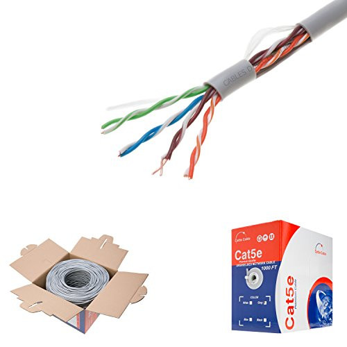1000ft Cat5e Gray Solid 24AWG Cable UTP Cat5 Bulk Network Wire (Unshielded (UTP), Gray)