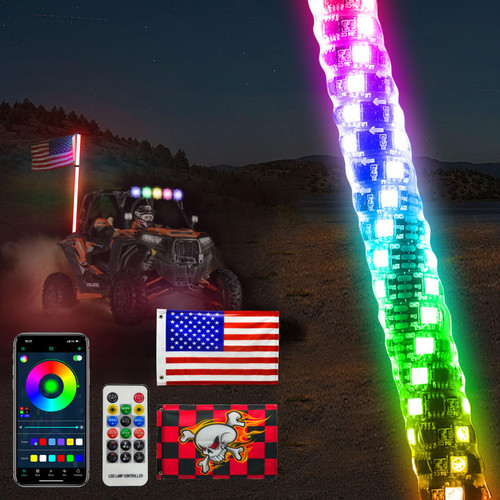 2FT Whip Lights with Spring, LED Whip Light with App & Remote Control, Spiral RGB Chasing Lighted Antenna Whips, Music Whip Light for UTV ATV RZR SXS Can-Am Dune Buggy Offroad Truck