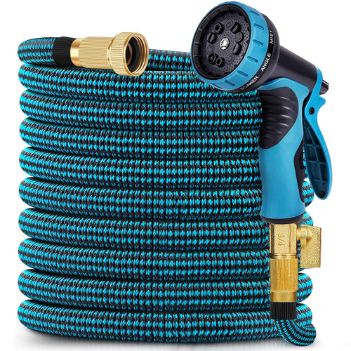 Expandable Garden Hose 75 ft - Kink Free Flexible Water Hose 75ft with 10 Pattern Spray Nozzle, 3/4 Solid Brass Connectors, Retractable Latex Core - Lightweight Expanding Hose