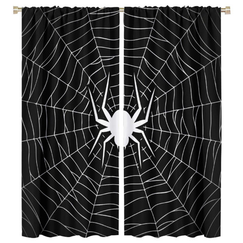 Spider Web Curtains, Cartoon Gothic Dark Super Spider Web White Spider Patterns Blackout Windows Treatments, Thermal Insulated Rod Pocket Drapes for Kids Boys Juvenile Room Bedroom 55x63in