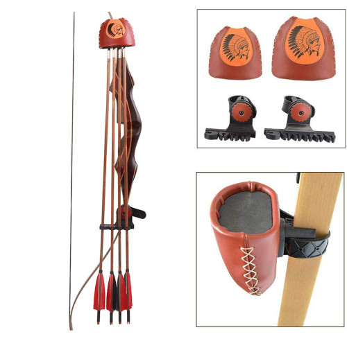 Archery Arrow Quiver Longbow Leather Slide on Quiver Holder 4/6-Arrows,Quick Disconnect Release Lock Mounting Archery Recurve Bow Arrow Case for Outdoor Hunting Shooting (L)