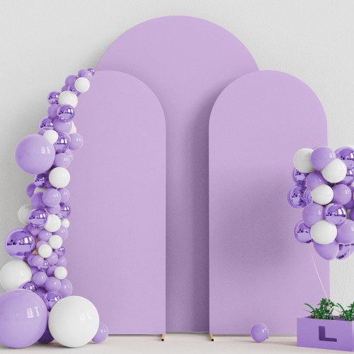 Wedding Arch Cover 7.2FT, 6FT, 6FT Spandex Set of 3 Wedding Arch Stand Covers Round Top Chiara Arch Backdrop Stands Cover for Birthday Party Ceremony Banquet Decor Lavender