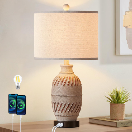 23" Touch Control Farmhouse Table Lamp for Bedroom,3 - Way Dimmable Bedside Lamp with 2 USB Charging Ports, 1 Pack Vintage Rustic Nightstand Lamp for Living Room Office (LED Bulb Included) 23" Touch Control Farmhouse Table Lamp for Bedroom,3 - Way Dimmable Bedside Lamp with 2 USB Charging Ports, 1 Pack Vintage Rustic Nightstand Lamp for Living Room Office (LED Bulb Included)