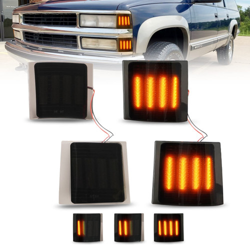 LED Front Corner Light for Chevy C/K C10 1500 2500 3500 / Chevy Silverado Tahoe Blazer Suburban GMC Pickup Truck 1994-1998,Dynamic Amber Led Side Marker Signal Lamps Kit-4PCS (Smoke Len) LED Front Corner Light for Chevy C/K C10 1500 2500 3500 / Chevy Silverado Tahoe Blazer Suburban GMC Pickup Truck 1994-1998,Dynamic Amber Led Side Marker Signal Lamps Kit-4PCS (Smoke Len)