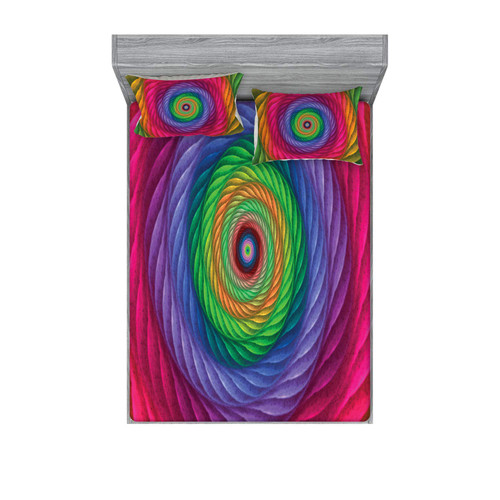 Art Abstract Fitted Sheet & Pillow Sham Set, Modern Look Spiral Vortex in Rainbow Colors Colorful Design Print, Decorative Printed 2 Piece Bedding Decor Set, Full, Multicolor