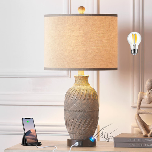 Farmhouse Touch Control Table Lamp for Bedroom, 3 - Way Dimmable Bedside Lamp with 2 USB Charging Ports for Living Room, Vintage Rustic Nightstand Lamp for Office 1 Pack (1 LED Bulb Included) Farmhouse Touch Control Table Lamp for Bedroom, 3 - Way Dimmable Bedside Lamp with 2 USB Charging Ports for Living Room, Vintage Rustic Nightstand Lamp for Office 1 Pack (1 LED Bulb Included)