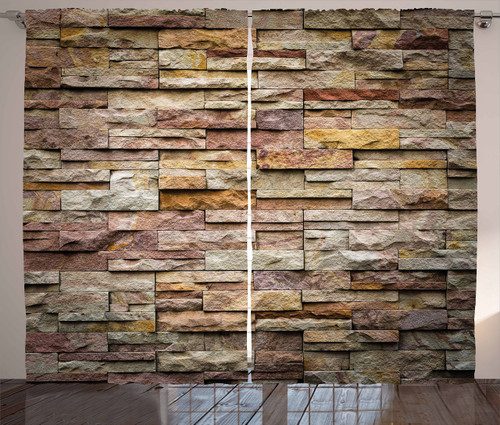 Marble Print Curtains, Urban Brick Slate Stone Wall Rocks Featured Facade Architecture Town Picture, Living Room Bedroom Window Drapes 2 Panel Set, 108" X 90", Light Brown Marble Print Curtains, Urban Brick Slate Stone Wall Rocks Featured Facade Architecture Town Picture, Living Room Bedroom Window Drapes 2 Panel Set, 108" X 90", Light Brown