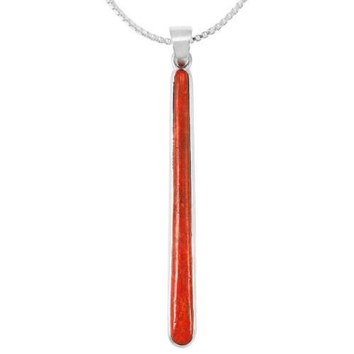 Coral Pendant Necklace 20" Sterling Silver 925 Genuine Gemstones (Coral)