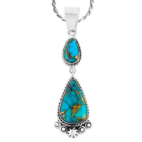 Turquoise Pendant Necklace in Sterling Silver 925 & Genuine Turquoise (Teal/Matrix Turquoise) Turquoise Pendant Necklace in Sterling Silver 925 & Genuine Turquoise (Teal/Matrix Turquoise)