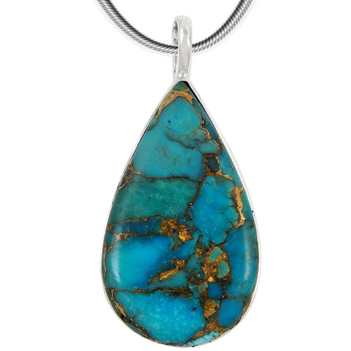 Turquoise Pendant Necklace in Sterling Silver 925 & Genuine Copper-Infused Matrix Turquoise (Select Style) (Modern Teardrop) Turquoise Pendant Necklace in Sterling Silver 925 & Genuine Copper-Infused Matrix Turquoise (Select Style) (Modern Teardrop)