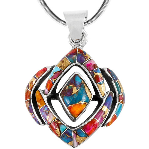 Turquoise Pendant Necklace 20" Sterling Silver 925 Genuine Gemstones (20", Rainbow Spiny Turquoise)