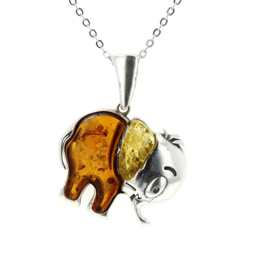 Elephant Pendant,Sterling-Silver & Amber Elephant Pendant With 18" Sterling-Silver Chain