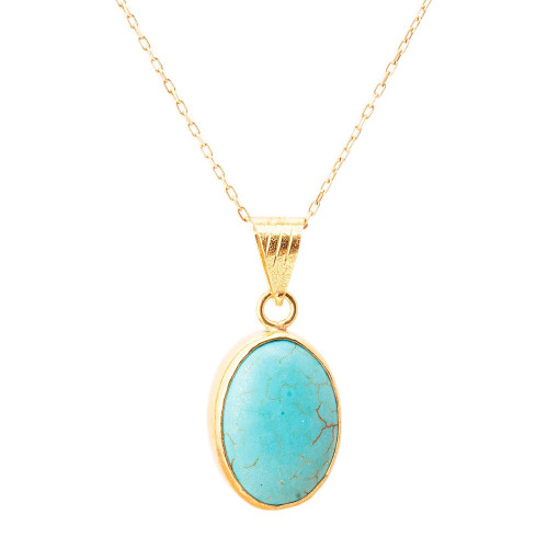 Turquoise Necklace, Turquoise Woman Pendant. Oval Turquoise Necklace. Gold Plated Silver Turquoise Pendant. 925 Sterling Silver Turquoise Necklace 24K Gold Plated Silver Turquoise Necklace.
