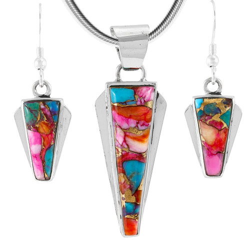 925 Sterling Silver Matching Pendant & Earrings Set Turquoise 20" Necklace (Rainbow Turquoise)