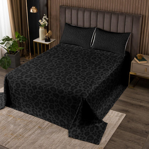 Leopard Print Bedspread Twin Size Bedding for Kids Teens Bedroom African Cheetah Wildlife Decor Coverlet Set Black Wild Animal Skin Quilt Set for All Season,2 Pcs with 1 Pillowcase