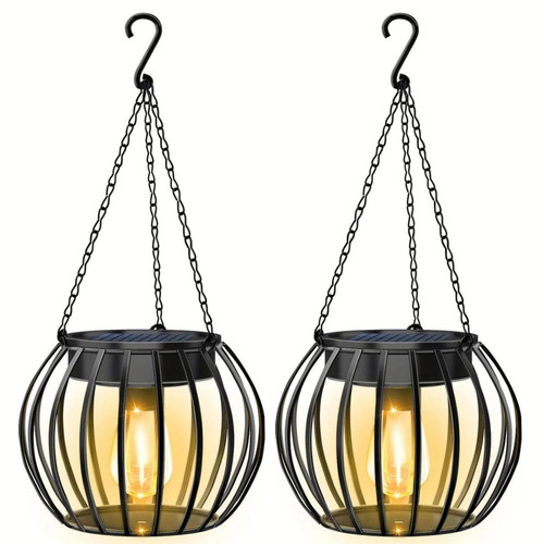 Outdoor Solar Lanterns, Waterproof Hanging Lantern with LED, Outdoor Solar Powered Lantern Decor for Porch Patio Garden Balcony Pathway 2Pack