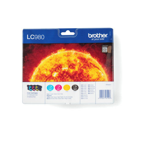 LC-980BK/LC-980C/LC-980M/LC-980Y Inkjet Cartridges, Black/Cyan/Magenta/Yellow, Multi-Pack, Standard Yield, Includes 4 x Inkjet Cartridges, Genuine Supplies