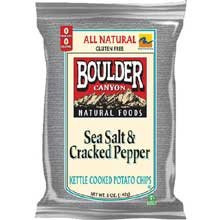 Boulder Canyon Sea Salt and Cracked Pepper Kettle Potato Chips - 5 oz. bag, 12 per case