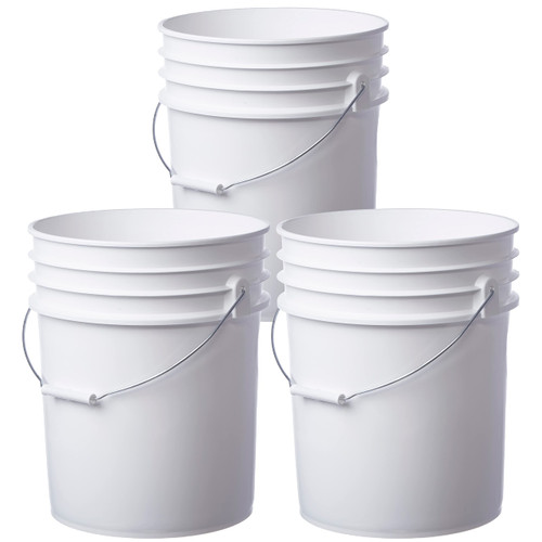 Premium 5 Gallon Bucket, HDPE, White, 3 Pack