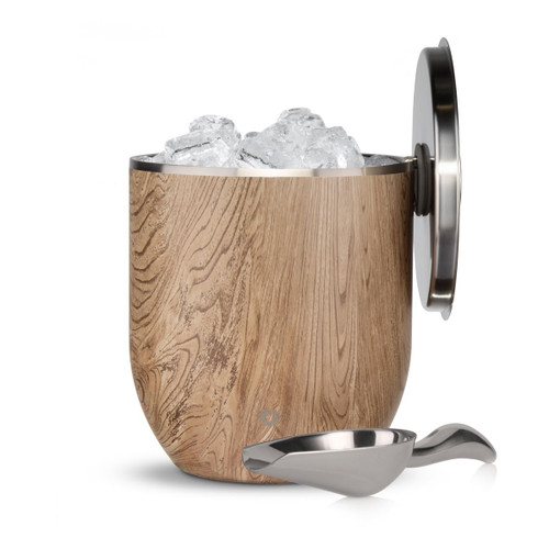 SNOWFOX Plus, Premium Vacuum Insulated Stainless Steel Ice Bucket with Lid/Scoop-Ice Buckets for Parties-Beautiful Entertaining-3L-Natural Teak