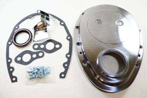 Compatible/Replacement for Chevy Small Block 283-305-327-350-400 Aluminum Timing Chain Cover Set - Polished