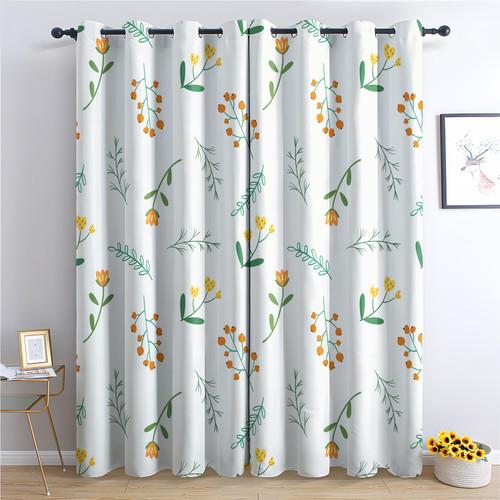 Floral Curtains for Bedroom Living Room, Botanical Blackout Curtains 72 Inches Long, Leaf Flower Patterned Grommet Drapes 2 Panels Set, Window Treatments & Home Decor
