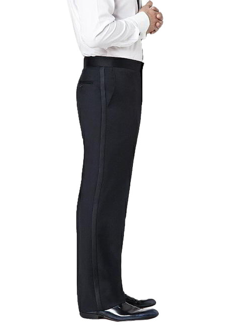 Neil Allyn Men's Flat Front Comfort Waist Satin Stripe Tuxedo Pants, 35 Black