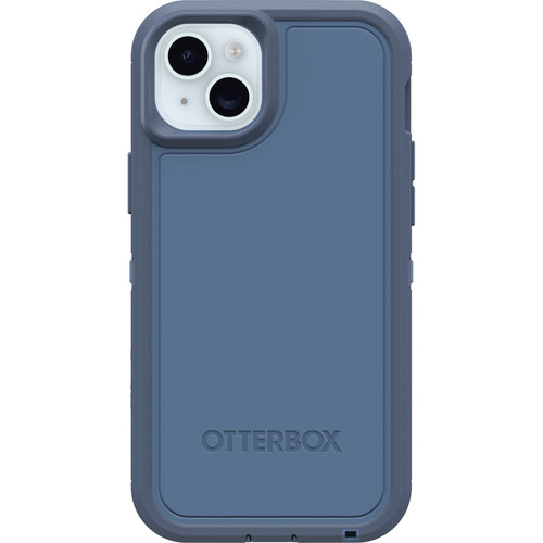 iPhone 15 Plus and iPhone 14 Plus Defender Series XT Case - BABY BLUE JEANS (Blue), screenless, rugged, snaps to MagSafe, lanyard attachment