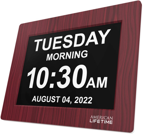 ?New 2023? Dementia Clock Large Digital Clock for Seniors, Digital Clock Large Display with Custom Alarms, Clock with Day & Date for Elderly, Large Number Digital Clock Mahogany