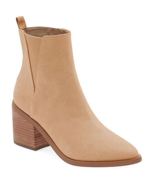 Womens Pointed Toe Ankle Boots Chunky Block Stacked Heel Side Zipper Chelsea Fall Booties, Light Brown, Size 6