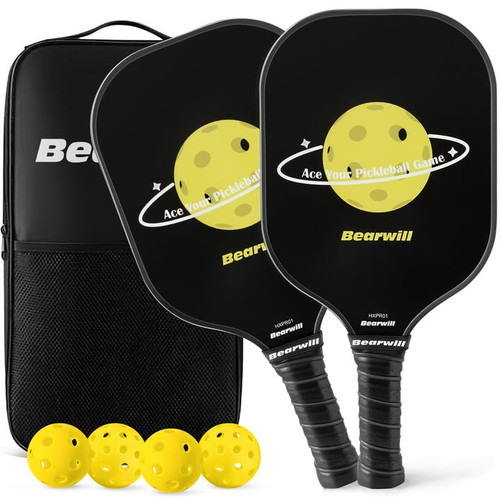 Fiberglass Surface Pickleball Paddles, USAPA Approved Pickleball Paddles Set of 2, Pickleball Set with Pickleball Rackets, 4 Pickleball Balls, Carry Bag, Pickleball Paddle Gifts