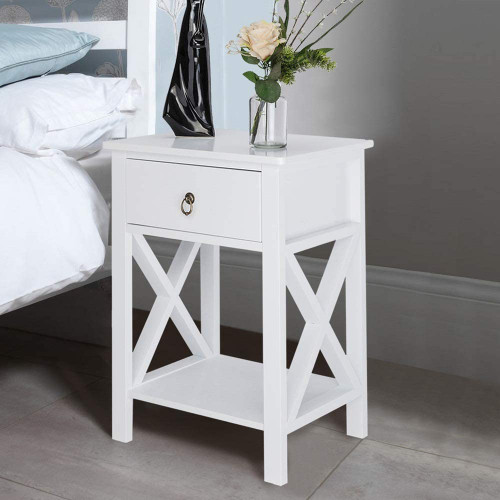 White Nightstand with Drawer and Shelf, Farmhouse Night Stands for Bedrooms Storage, End Table Bed Side Table/Night Stand with Rustic Handle for Small Spaces, Dorm, Kids' Room, Living Room