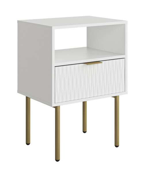 Night Stand, Modern Bedside Table with Storage Drawer, Small Side Table with Open Wood Shelf, Bedside Furniture, Nightstand, End Table for Bedroom, Living Room, White