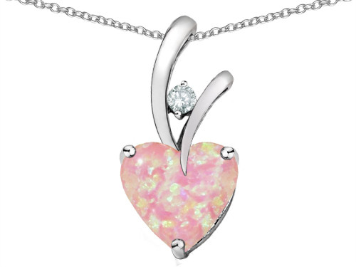 8mm Heart Shape Pink Created Opal Endless Love Pendant Necklace Sterling Silver 8mm Heart Shape Pink Created Opal Endless Love Pendant Necklace Sterling Silver