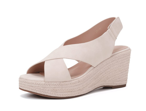 Women's Summer Espadrilles Sandals Platform Sandals Wedge Ankle Strap Open Toe Sandals Apricot Beige Size 6