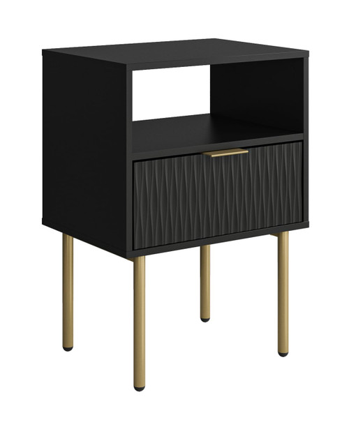 Night Stand, Modern Bedside Table with Storage Drawer, Small Side Table with Open Wood Shelf, Bedside Furniture, Nightstand, End Table for Bedroom, Living Room, Black
