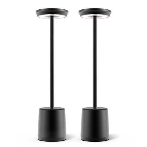 LED Portable Cordless Table Lamps Set of 2, 5000mAh Battery Operated Touch Control Bedside Lamps, 3 Color Stepless Dimmable Rechargeable Table Lamps for Living Room Bedroom Outdoor (Black)
