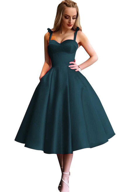 Short Sweetheart Homecoming Dresses for Teens Women Satin Teal Spaghetti Straps Prom Dresses with Pockets Size 4