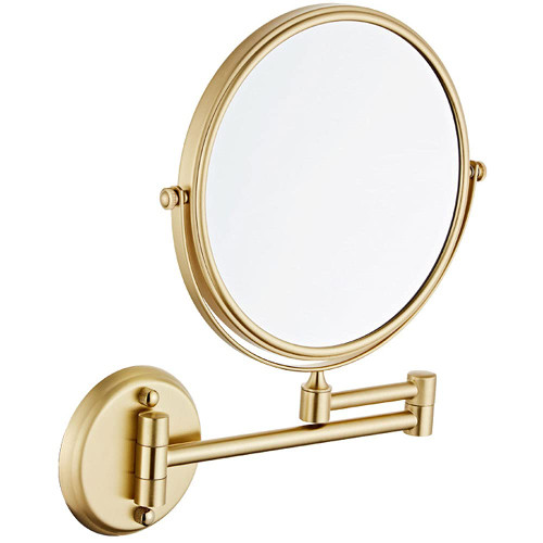 Wall Mounted Makeup Mirror with 5X Magnification, 8 Inch Double Sided Vanity Magnifying Mirror, Cosmetic Mirror Swivel Extendable Shaving Mirror for Bathroom, Brushed Gold Wall Mounted Makeup Mirror with 5X Magnification, 8 Inch Double Sided Vanity Magnifying Mirror, Cosmetic Mirror Swivel Extendable Shaving Mirror for Bathroom, Brushed Gold
