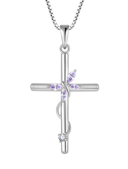 Cross Butterfly Pendant for Women, 925 Sterling Silver Necklace with Created Alexandrite Birthstone Jewelry Gifts for Women Cross Butterfly Pendant for Women, 925 Sterling Silver Necklace with Created Alexandrite Birthstone Jewelry Gifts for Women