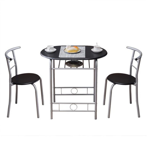 Small Kitchen Dining Table Set for 2, 3 Piece Round Kitchen Tables for Small Spaces 2 Seats, Breakfast Table and Chairs, Nook Dinette Sets with Wine Rack Fruit Stand Used for Compact Space (Black)