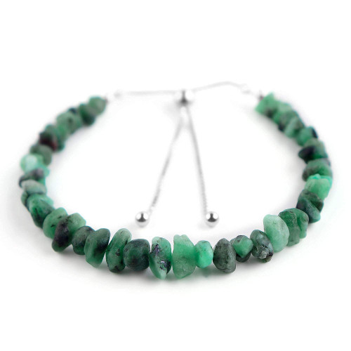 AA+ Natural Raw Emerald Gemstones Beads Bolo Bracelet, Rough Stones, 925 Sterling Silver, Rhodium Plated, Chakra Healing Crystals, May Birthstone, Adjustable Slider, Women Jewelry, Mothers Day Gifts