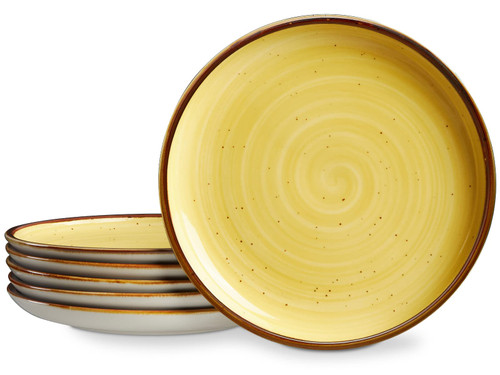 10.5 Inch Porcelain Dinner Plate, Ceramic Dinnerware Serving Set of 6 - Salad Plates, Pancakes, Steak. Oven, Dishwasher and Microwave Safe, Farmhouse Style, Stackable and Easy to Clean, Yellow