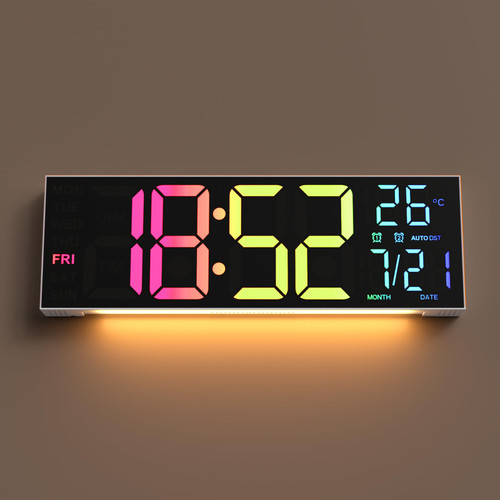 Digital Wall Clock Large Display, 16.2" Large Digital Wall Clock with RGB Color Changing Remote Control, Automatic Brightness Dimmer with Night Lights, Auto DST, Date Week?White?