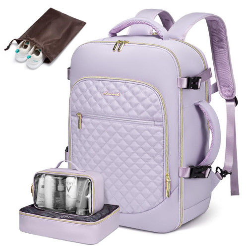 Large Travel Laptop Backpack for Women, 40L Carry On Backpack Flight Approved,Waterproof Suitcase Backpacks with 3 Packing Cubes, Daypack Business College Weekender Overnight, Light Purple Large Travel Laptop Backpack for Women, 40L Carry On Backpack Flight Approved,Waterproof Suitcase Backpacks with 3 Packing Cubes, Daypack Business College Weekender Overnight, Light Purple