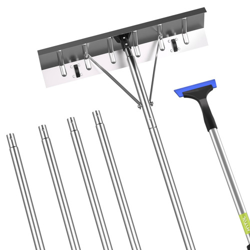 4.9'-20' Snow Rake for House Roof, Snow Scraper for Car Included, 26" Aluminum Blade with Wheels, Extension Tubes & Anti-Skid Handle, Lightweight Snow Roof Rake for Snow, Leaves, Debris Removal