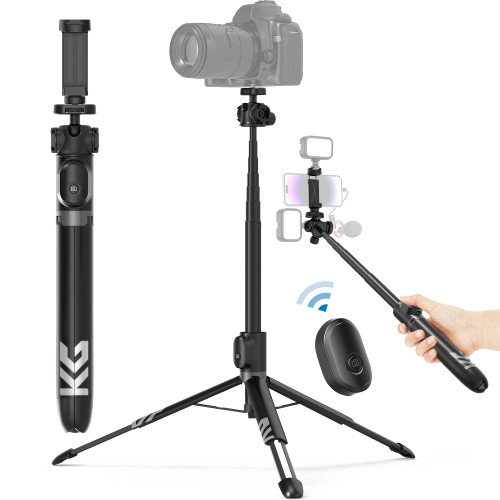 60" Vlogging Tripod for Phone and Camera, Extendable Selfie Stick for iPhone and Android, Travel Phone Tripod Stand with Remote for Video Recording