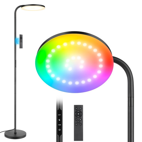 RGB Floor Lamp, 32W/2200LM Super Bright LED Standing Lamps, Stepless Dimming Colorful Torchiere Floor Lamps with Remote, Adjustable Lamp Head Tall Floor Lamp for Living Room,Bedroom,Office