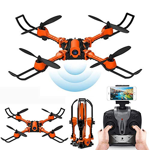 PinPle Drone Foldable RC Quadcopter RTF 2.4G 4CH 6 Axis Gyro Quadcopter with WiFi FPV 0.3MP Camera - Altitude Hold & App Control (Orange)